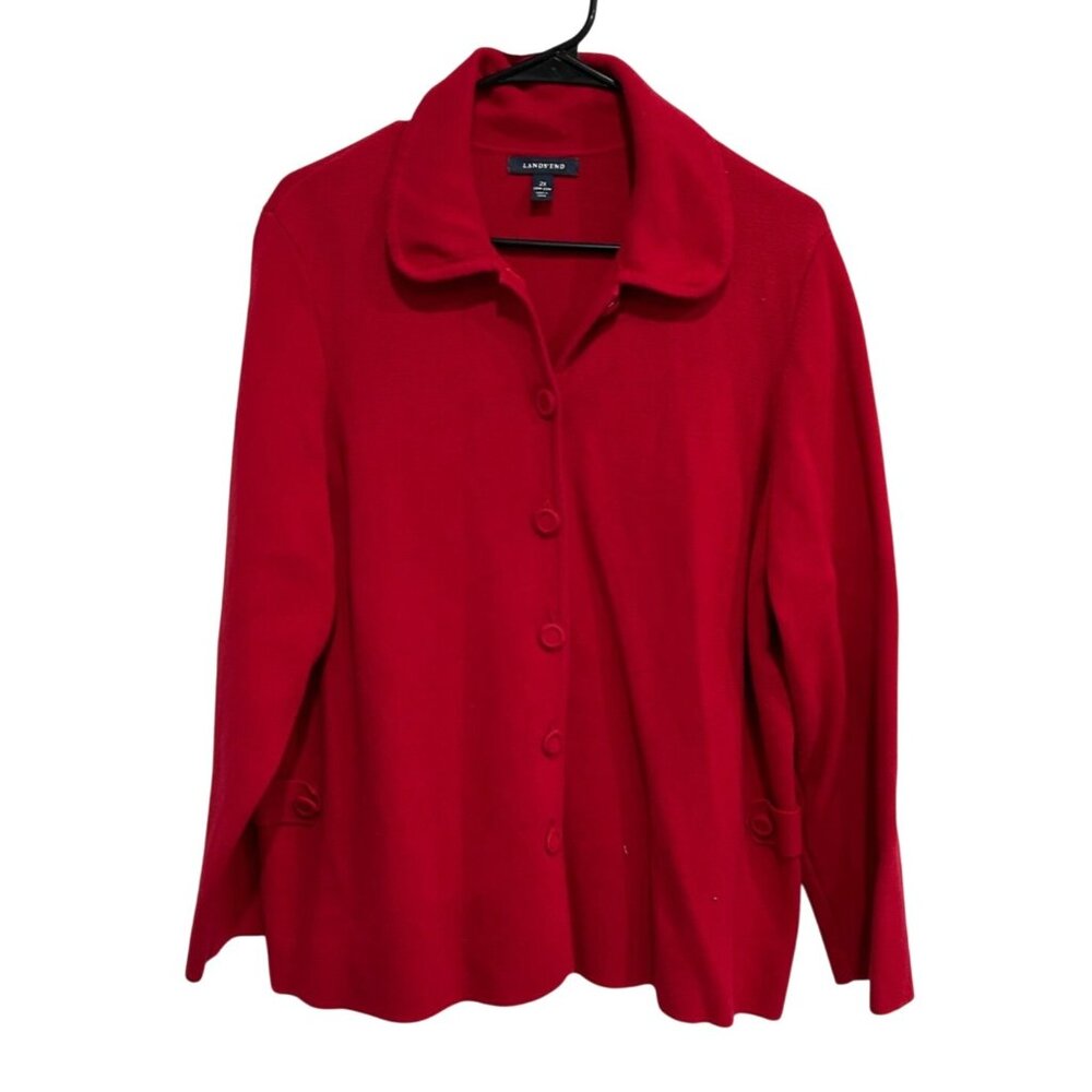 Lands End Womens Red Supima Cotton Button-Front Cardigan Sweater Sz 2X